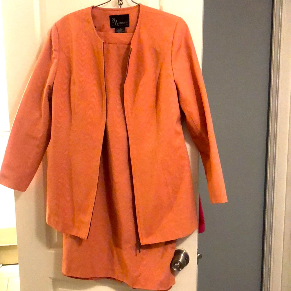 Designer 2pc Suit by St. Anthony Signature, Sz 8, Peach Color, Blazer & Skirt.